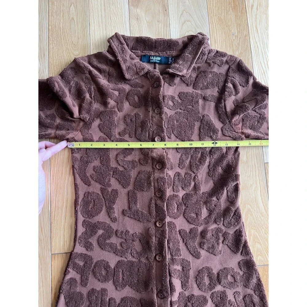 Jaded London Towelling Romper Playsuit Brown Long Sleeve Button Front Size 4